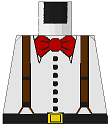 Torso Shirt with Buttons, Black Belt with Yellow Buckle, Brown Suspenders, Red Bow Tie Pattern