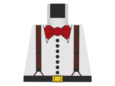 Torso Shirt with Buttons, Black Belt with Yellow Buckle, Brown Suspenders, Red Bow Tie Pattern