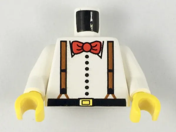 Torso Shirt with Buttons, Black Belt with Yellow Buckle, Brown Suspenders, Red Bow Tie Pattern / White Arms / Yellow Hands