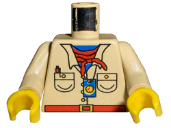 Torso Shirt with Buttons and Pockets over Blue Undershirt, Red Belt with Yellow Buckle, Neckerchief, Pen, Compass Pattern / Tan Arms / Yellow Hands