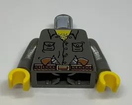 Torso Adventurers Jungle Two Pockets, Two Guns in Belt Pattern / Dark Gray Arms / Yellow Hands