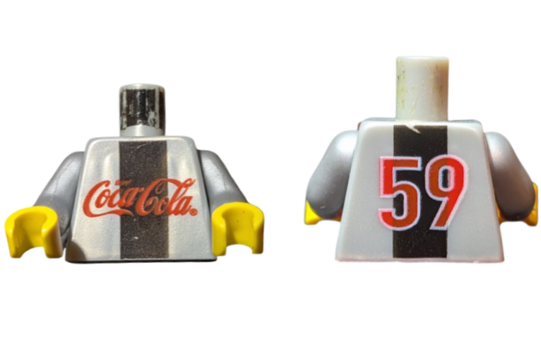 Torso Coca-Cola Logo with Black Stripe Pattern / Pearl Light Gray Arms / Yellow Hands