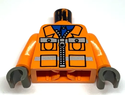 Torso Town Construction Zipper Jacket, Blue Shirt, Safety Stripes Pattern / Orange Arms / Dark Gray Hands