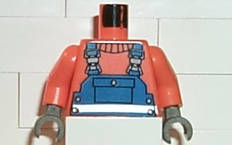 Torso Town Construction Blue Overalls, Shirt and Silver Belt Pattern / Orange Arms / Dark Gray Hands