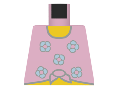Torso Shirt Tied at Bottom with Blue Flowers, Yellow Neck and Stomach Pattern