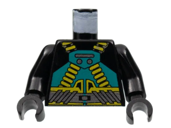Torso Aquazone Aquaraider Dark Turquoise and Yellow Crossed Belts Pattern / Black Arms / Black Hands