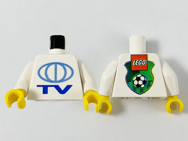 Torso TV Globe Big Pattern - LEGO Soccer Logo on Back / White Arms / Yellow Hands