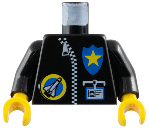 Torso Jacket with White Zipper, Yellow Police Star on Blue Badge, and Space Port Logo, ID Badge Pattern / Black Arms / Yellow Hands