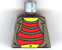 Torso Shirt Open over Red Tank Top with Silver Stripes, Yellow Neck and Stomach with Navel Pattern