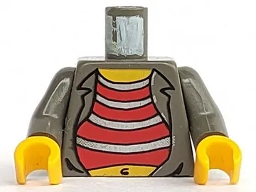 Torso Adventurers Desert Red and Silver Striped Undershirt and Navel Pattern / Dark Gray Arms / Yellow Hands