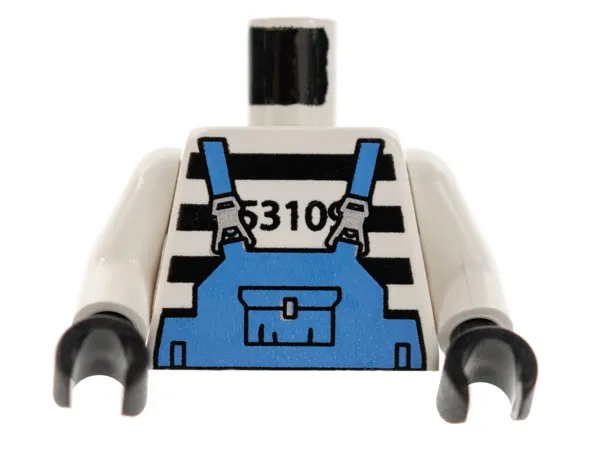 Torso Jail Stripes with Medium Blue Overalls Pattern / White Arms / Black Hands