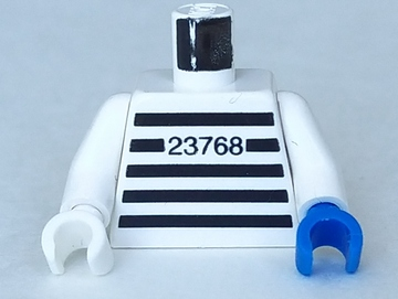 Torso Jail Stripes with Number 23768 Pattern / White Arms / White Hand Right / Blue Hand Left