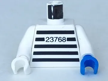 Torso Jail Stripes with Number 23768 Pattern / White Arms / White Hand Right / Blue Hand Left