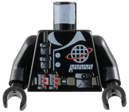 Torso Jacket with White Buttons, Pocket with Zipper, Collar, and Alpha Team Wire Frame Globe Logo, Dark Gray Utility Belt and Strap with Pouches Pattern / Black Arms / Black Hands