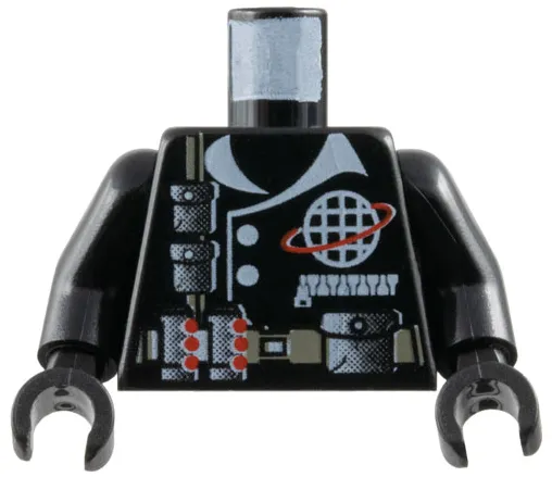 Torso Jacket with White Buttons, Pocket with Zipper, Collar, and Alpha Team Wire Frame Globe Logo, Dark Gray Utility Belt and Strap with Pouches Pattern / Black Arms / Black Hands