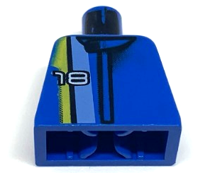 Torso Racers White '18' on Medium Blue, Black, and Yellow Stripes Pattern