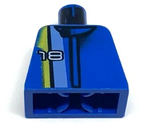 Torso Racers White '18' on Medium Blue, Black, and Yellow Stripes Pattern