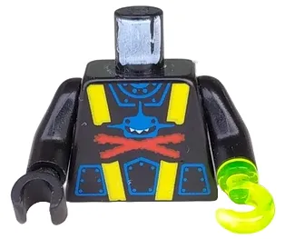 Torso Aquazone Aquashark Blue Shark with Red 'X' Pattern / Black Arms / Black Hand Right / Trans-Neon Green Hook Left