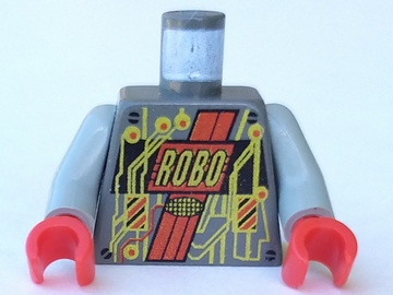 Torso Space RoboForce with Gold 'ROBO' and Circuitry, Red Stripes, Black Panel and Screws Pattern / Light Gray Arms / Red Hands