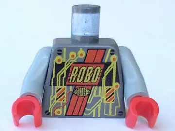 Torso Space RoboForce with Gold 'ROBO' and Circuitry, Red Stripes, Black Panel and Screws Pattern / Light Gray Arms / Red Hands