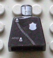 Torso Police Leather Jacket with Thin White Zippers and Badge Pattern