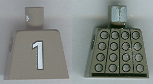 Torso Studded Armor with Silver Circles, Black Belt, White Number 1 on Back Pattern