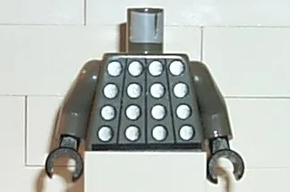 Torso Studded Armor with Silver Circles, Black Belt, White Number 1 on Back Pattern / Dark Gray Arms / Black Hands