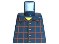 Torso Shirt Dark Red Plaid, 4 White Buttons, Narrow Yellow Neck Pattern