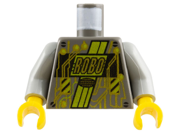 Torso Space RoboForce with Gold 'ROBO' and Circuitry, Neon Green Stripes, Black Panel and Screws Pattern / Light Gray Arms / Yellow Hands