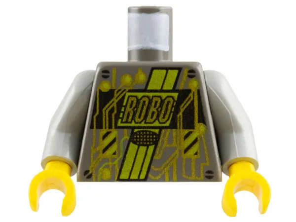 Torso Space RoboForce with Gold 'ROBO' and Circuitry, Neon Green Stripes, Black Panel and Screws Pattern / Light Gray Arms / Yellow Hands