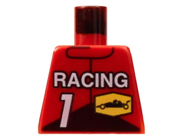 Torso Race Driver with White 'RACING', Number 1, and Black Race Car on Yellow Hexagon Pattern