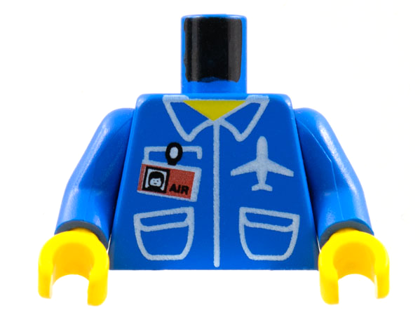 Torso Airplane Crew Male, Pockets, ID Badge, 'AIR' and Logo Pattern / Blue Arms / Yellow Hands