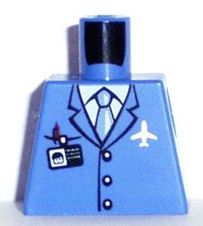 Torso Airplane Crew Male, Light Blue Tie, Red Pen, Silver Plane Logo, ID Badge, 3 Buttons Pattern