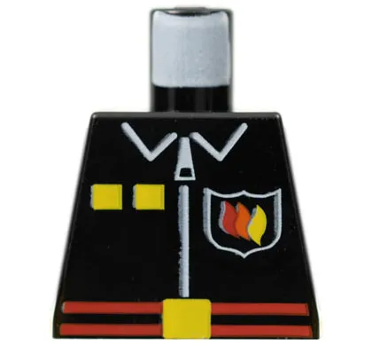 Torso Fire Uniform Shirt with Flame Badge Logo, Yellow Squares, and White Zipper, Red Belt with Buckle Pattern