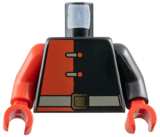 Torso Alpha Team Shirt with Red Panel and Buttons, Dark Gray Belt with Gold Buckle Pattern / Black Arm Left / Red Arm Right / Red Hands