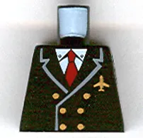 Torso Airplane Pilot, Suit Double Breasted, Red Tie, Gold Buttons and Logo Pin Pattern