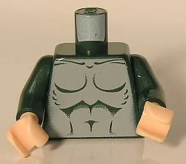 Torso Light Bluish Gray Bare Chest with Muscles Outline Pattern / Dark Green Arms / Light Nougat Hands