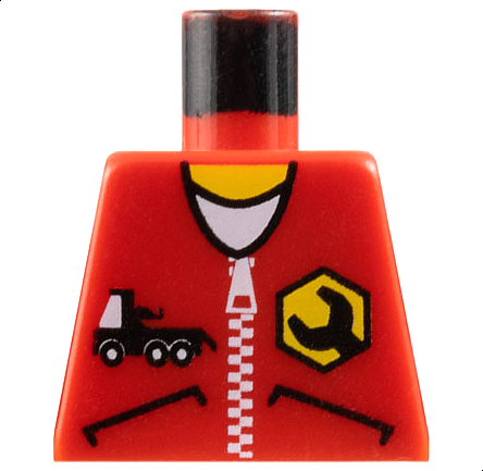 Torso Jacket with Pockets, Zipper, Truck, and Wrench Logo over White Shirt, Yellow Neck Pattern