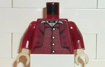 Torso Suit Jacket over Vest with Gold Buttons, Tan Shirt, Black Bow Tie Pattern / Dark Red Arms / Tan Hands