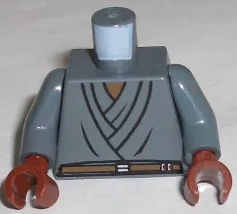 Torso SW Layered Shirt, Brown Belt Pattern (Mace Windu) / Dark Bluish Gray Arms / Reddish Brown Hands
