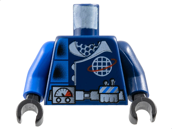 Torso Jacket with Blue Panels, White Collar and Alpha Team Wire Frame Globe Logo, Utility Belt with Gauge Pattern / Dark Blue Arm Left / Blue Arm Right / Black Hands