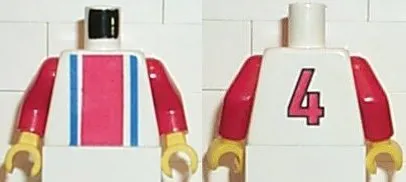 Torso Soccer Vertical Red and Blue Stripes and Number 4 on Back Pattern / Red Arms / Yellow Hands