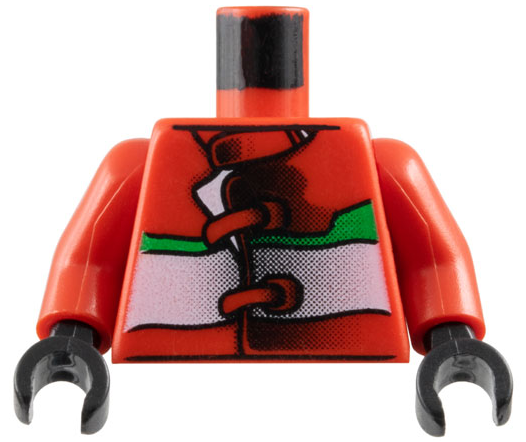 Torso Racing Suit with Straps and Green and White Stripes Pattern / Red Arms / Black Hands