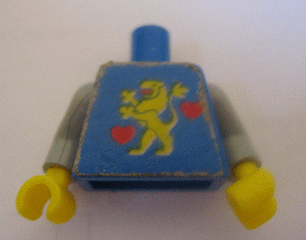 Torso Castle Guard Lion Standing Yellow and 2 Red Hearts Pattern (Sticker) - 1592 / Light Gray Arms / Yellow Hands