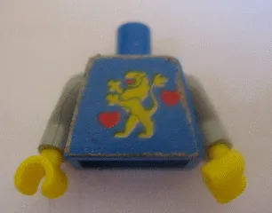 Torso Castle Guard Lion Standing Yellow and 2 Red Hearts Pattern (Sticker) - 1592 / Light Gray Arms / Yellow Hands
