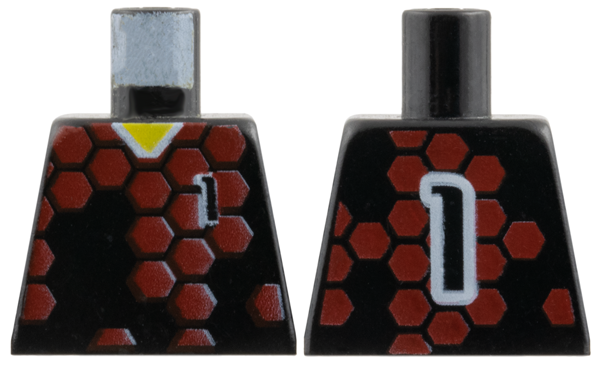 Torso Soccer Uniform Shirt with Dark Red Hexagons, Number 1, Yellow Neck Pattern