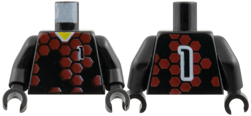 Torso Soccer Uniform Shirt with Dark Red Hexagons, Number 1, Yellow Neck Pattern / Black Arms / Black Hands