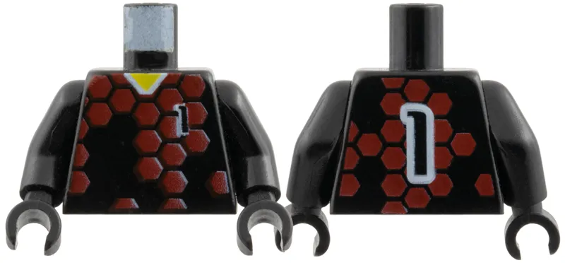 Torso Soccer Uniform Shirt with Dark Red Hexagons, Number 1, Yellow Neck Pattern / Black Arms / Black Hands