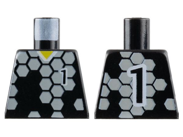 Torso Soccer Uniform Shirt with Light Gray Hexagons, Number 1, Yellow Neck Pattern