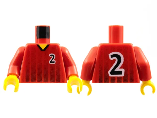 Torso Soccer Black Fading Stripes and Number 2 Front and Back Pattern / Red Arms / Yellow Hands